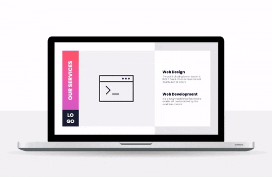 POWERPOINT-MORPH-TEMPLATE-Preview-16 Laptop with a PowerPoint morph sequence on the screen
